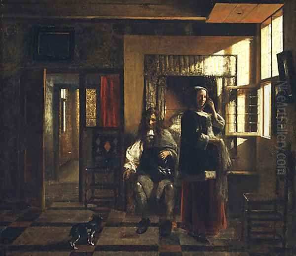 Interior with a Young Couple early 1660s Oil Painting by Pieter De Hooch