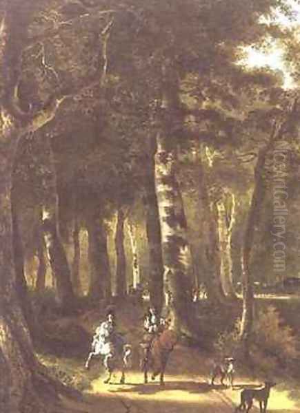 Travellers on a Path in a Wooded Landscape Oil Painting by Jan Hackaert