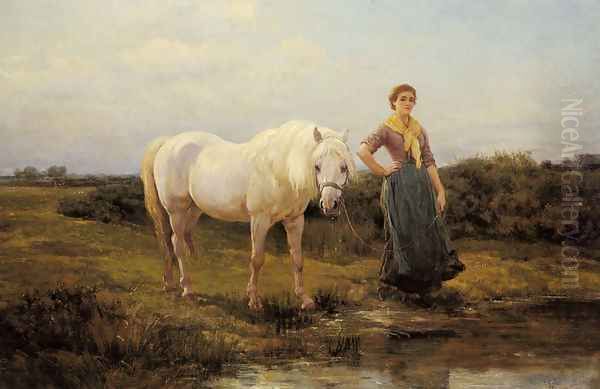 Noonday taking a Horse to Water Oil Painting by Heywood Hardy