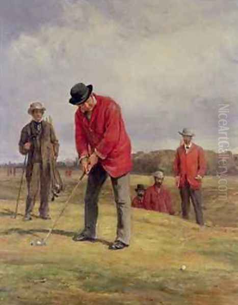 George Glennie Putting at Blackheath with Putting Cleek Oil Painting by Heywood Hardy