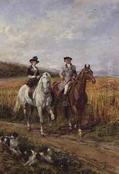 Couple Riding with Their Dogs Oil Painting by Heywood Hardy