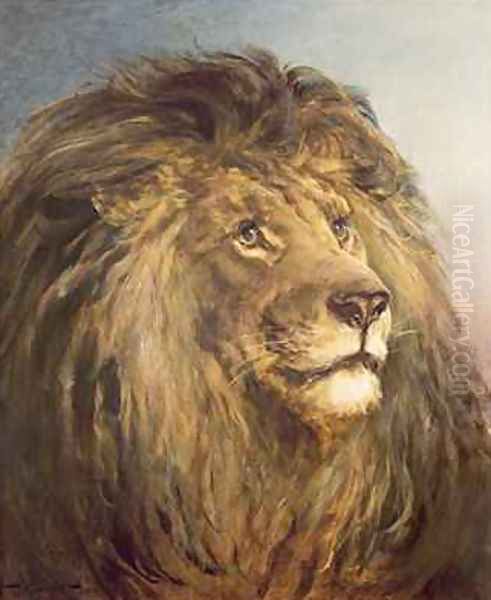 A Lions Head Oil Painting by Heywood Hardy