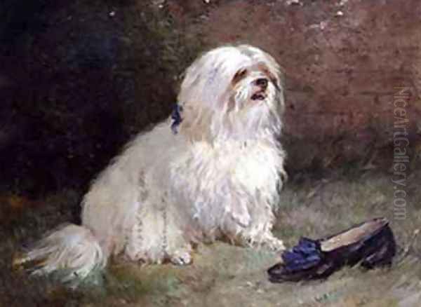 A Maltese Terrier Oil Painting by Heywood Hardy