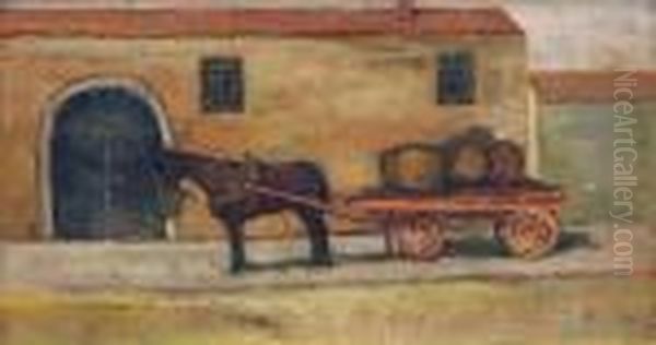 Cavallo Al Carro Oil Painting by Giovanni Bartolena