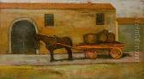 Cavallo Al Carro Oil Painting by Giovanni Bartolena