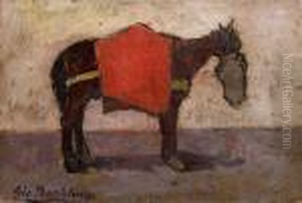 Cavallo Dalla Coperta Rossa Oil Painting by Giovanni Bartolena