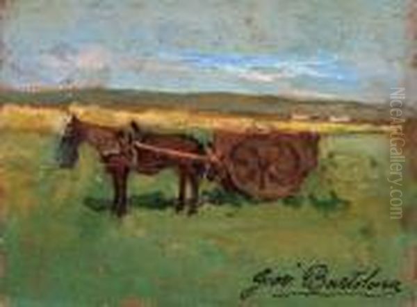 Cavallo Con Carro In Banditella Oil Painting by Giovanni Bartolena