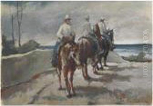 Soldati A Cavallo Oil Painting by Giovanni Bartolena