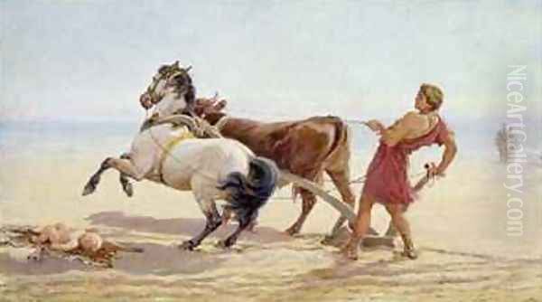 Ulysses Ploughing the Sea Shore Oil Painting by Heywood Hardy