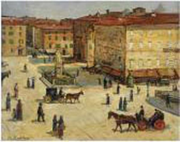 Piazza Cavour A Livorno Oil Painting by Giovanni Bartolena