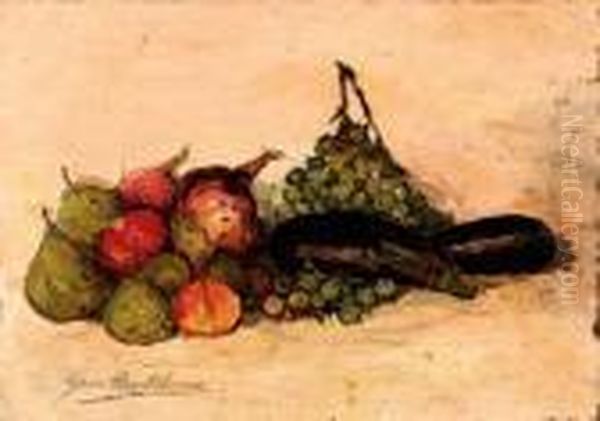 Natura Morta Con Frutta E Melanzane Oil Painting by Giovanni Bartolena