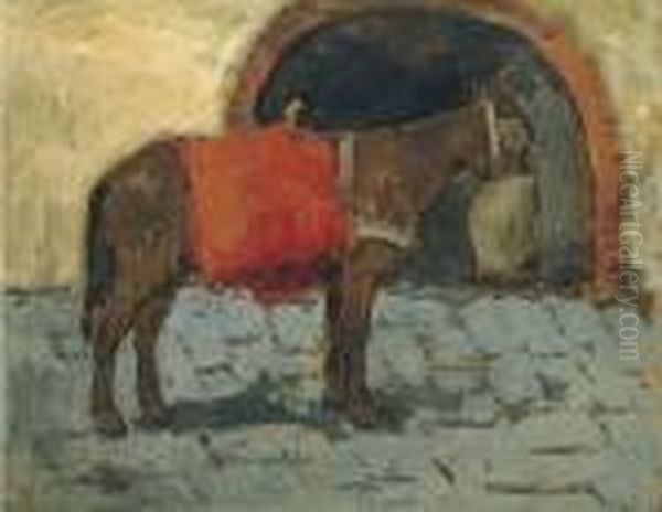 Cavallo Con Gualdrappa Rossa Oil Painting by Giovanni Bartolena