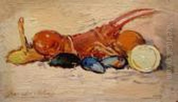 Natura Morta Con Crostacei E Agrumi Oil Painting by Giovanni Bartolena