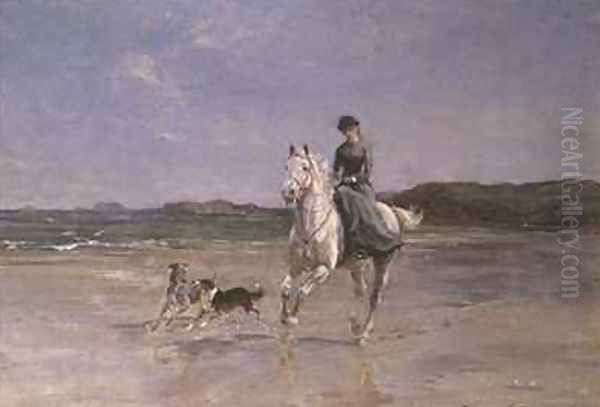 Horse and Rider on a windswept Beach Oil Painting by Heywood Hardy