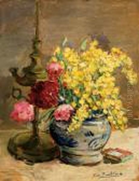 Natura Morta Con Vaso Di Fiori Oil Painting by Giovanni Bartolena