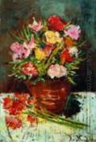 Vaso Di Fiori Oil Painting by Giovanni Bartolena