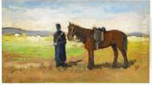 Campolecciano, Soldato E Cavallo Oil Painting by Giovanni Bartolena