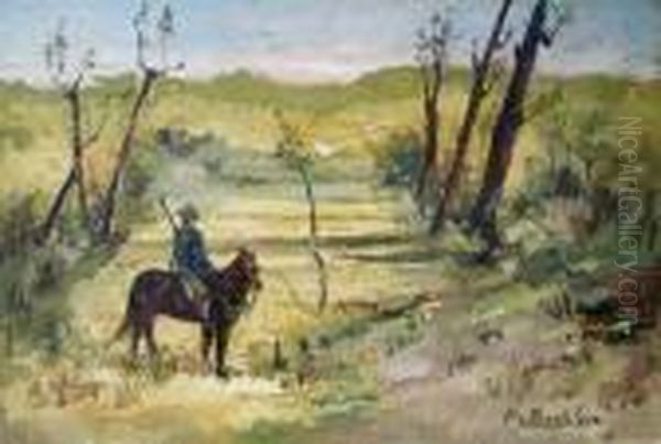 Cacciatore A Cavallo Nella Campagna Livornese Oil Painting by Giovanni Bartolena