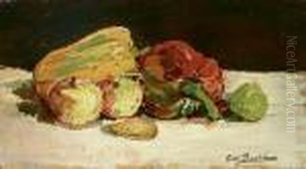 Natura Morta Con Peperoni E Frutta Oil Painting by Giovanni Bartolena