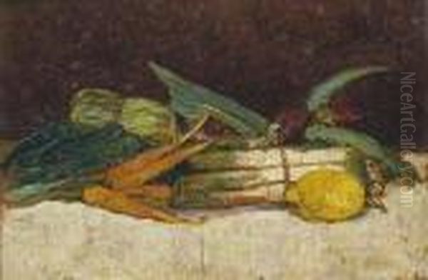 Natura Morta Con Asparagi E Carote Oil Painting by Giovanni Bartolena