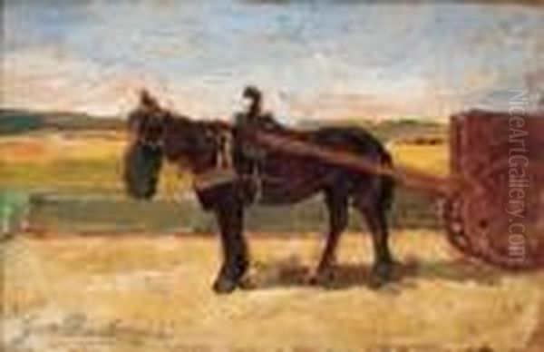 Cavallo E Carretto Oil Painting by Giovanni Bartolena