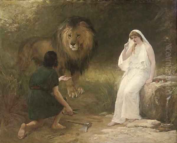 Una and the Lion Oil Painting by Heywood Hardy