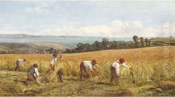 A golden harvest Oil Painting by Heywood Hardy