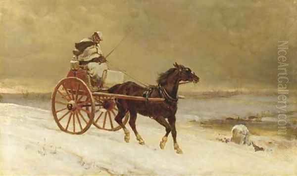 A journey through the snow Oil Painting by Heywood Hardy