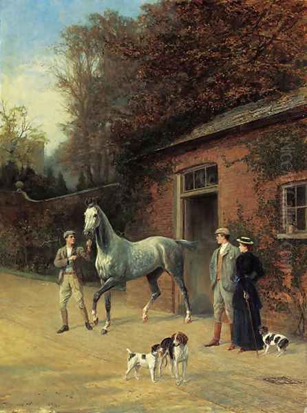 Admiring the new acquisition Oil Painting by Heywood Hardy