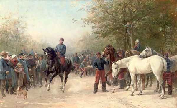 French troops billeting Oil Painting by Heywood Hardy