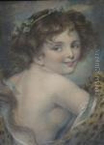 Portrait Of A Young Girl In A Classical Setting, Wearing A Laurel Wreath And Tiger Skin Oil Painting by Francesco Bartolozzi