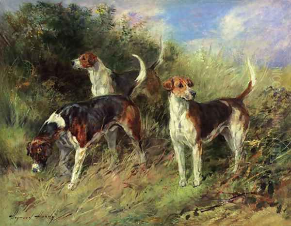 Dandy, Nigel and Sapphire - North Shropshire Foxhounds Oil Painting by Heywood Hardy