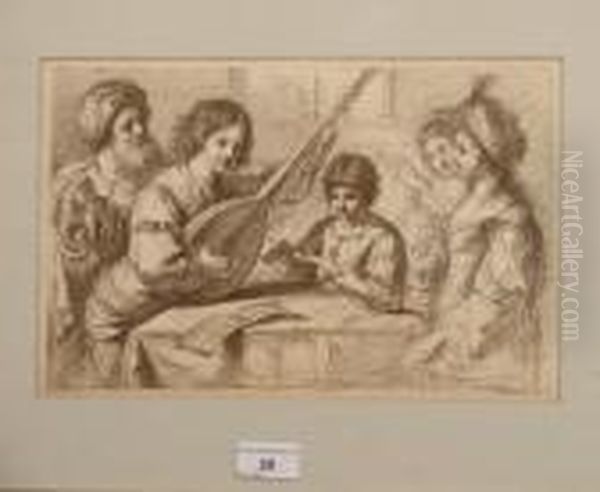 Showing Figures Playing A Lute Horn Etc. Oil Painting by Francesco Bartolozzi