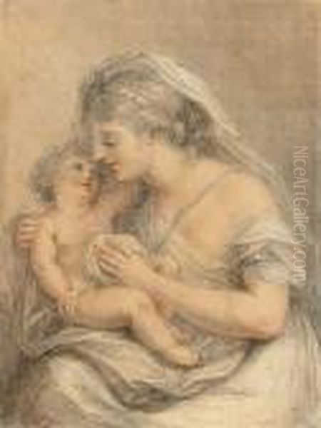 A Mother And Her Child Oil Painting by Francesco Bartolozzi