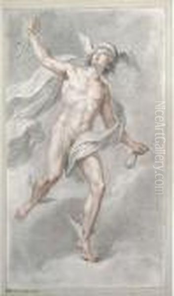 Mercury Carrying His Caduceus Looking Up To The Left Oil Painting by Francesco Bartolozzi