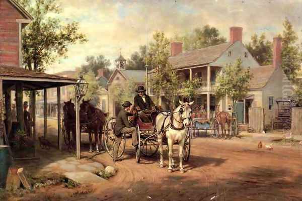 Horse and Buggy on Main Street Oil Painting by Edward Lamson Henry