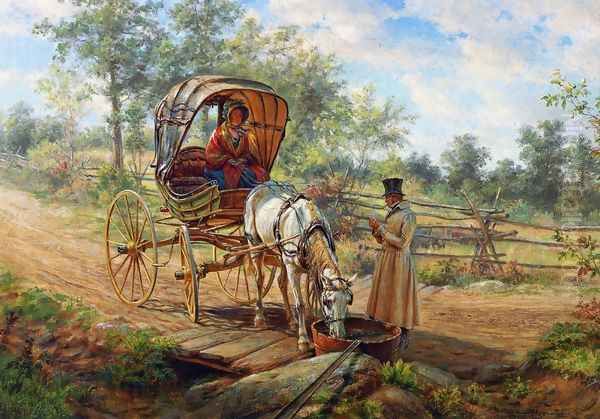 At the Watering Trough Oil Painting by Edward Lamson Henry