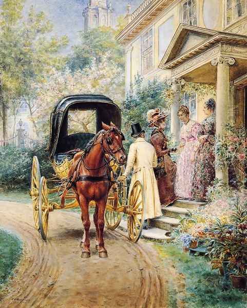 Mrs. Lydig and Her Daughter Greeting Their Guest Oil Painting by Edward Lamson Henry