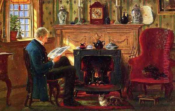 Examining Illustrations by the Fire Oil Painting by Edward Lamson Henry