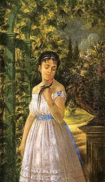 Young Girl with a Parrot Oil Painting by Edward Lamson Henry