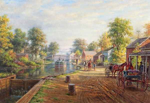 Scene along Delaware and Hudson Canal Oil Painting by Edward Lamson Henry