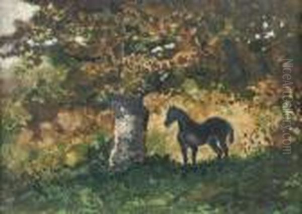 Cheval Sous Bois Oil Painting by Antoine-louis Barye