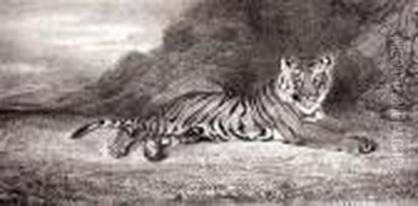 Etude De Tigre Oil Painting by Antoine-louis Barye