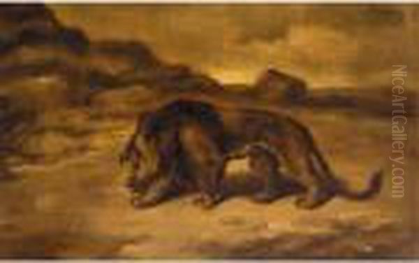 Lion Prowling Oil Painting by Antoine-louis Barye