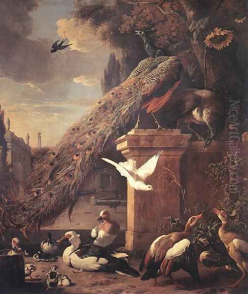 Peacocks and Ducks c. 1680 Oil Painting by Melchior de Hondecoeter