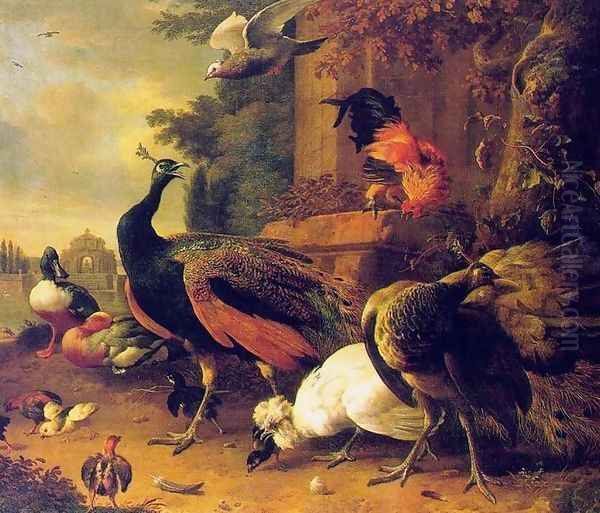 Birds in a Park Oil Painting by Melchior de Hondecoeter