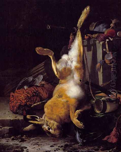 A Still Life Of Dead Game And Hunting Equipment Oil Painting by Melchior de Hondecoeter