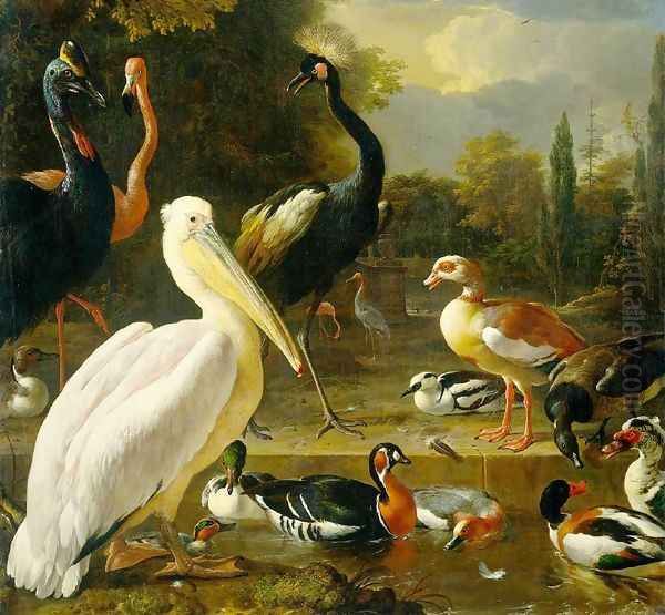 Birds in a Park II Oil Painting by Melchior de Hondecoeter