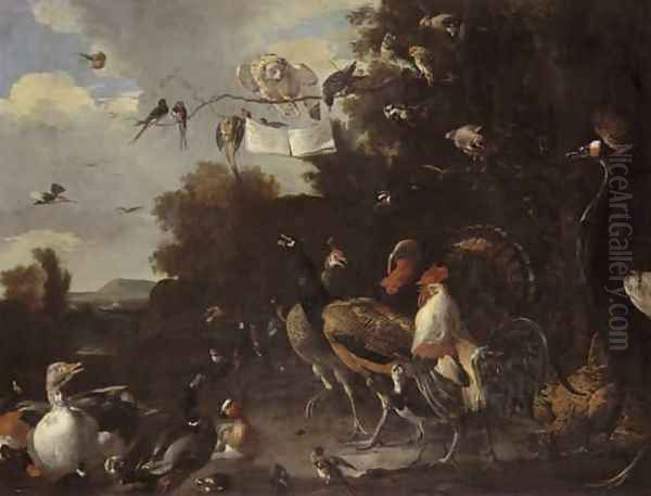 Bird Concert Oil Painting by Melchior de Hondecoeter