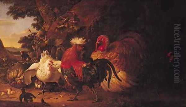 Farmyard Birds Oil Painting by Melchior de Hondecoeter